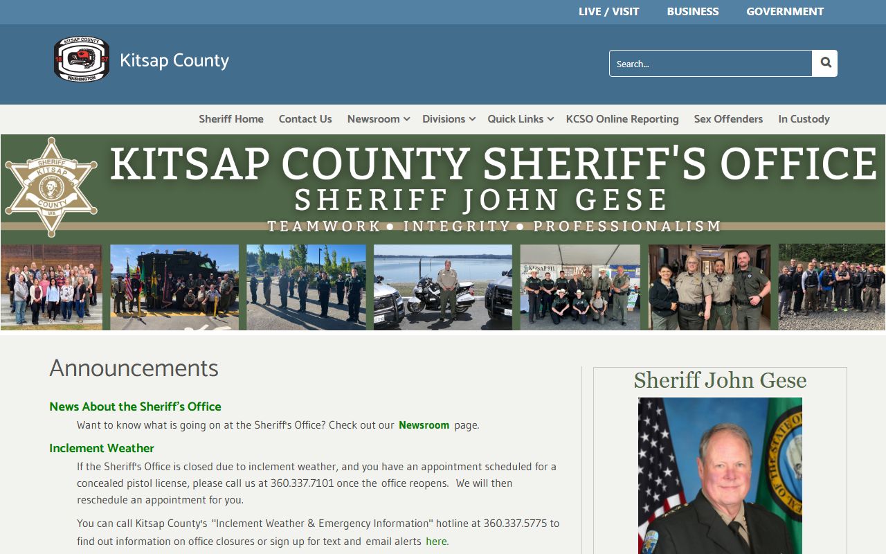 Kitsap County Sheriff website serving Bremerton inmate population records