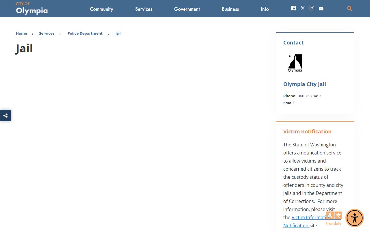Olympia City Jail roster showing current inmate population at Lee Creighton Criminal Justice Center