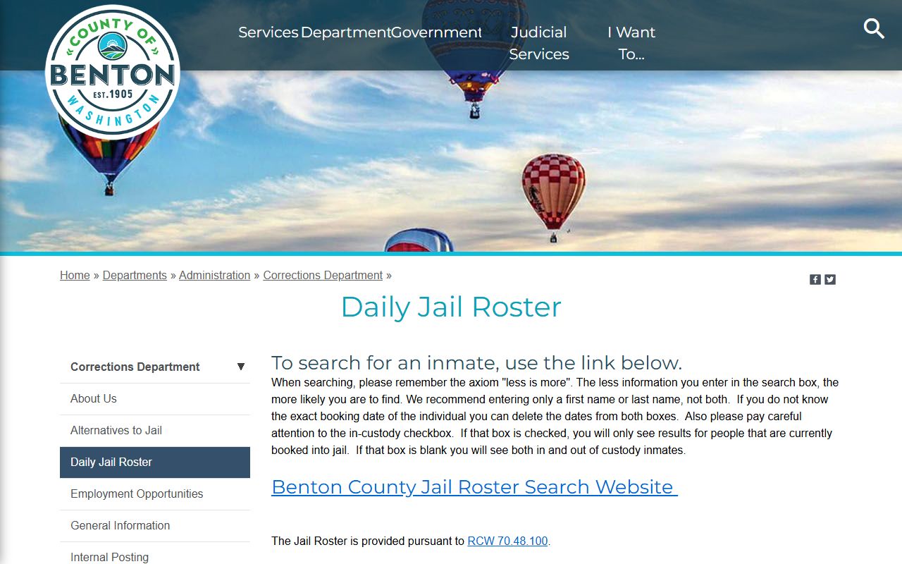 Benton County daily jail roster published under RCW 70.48.100