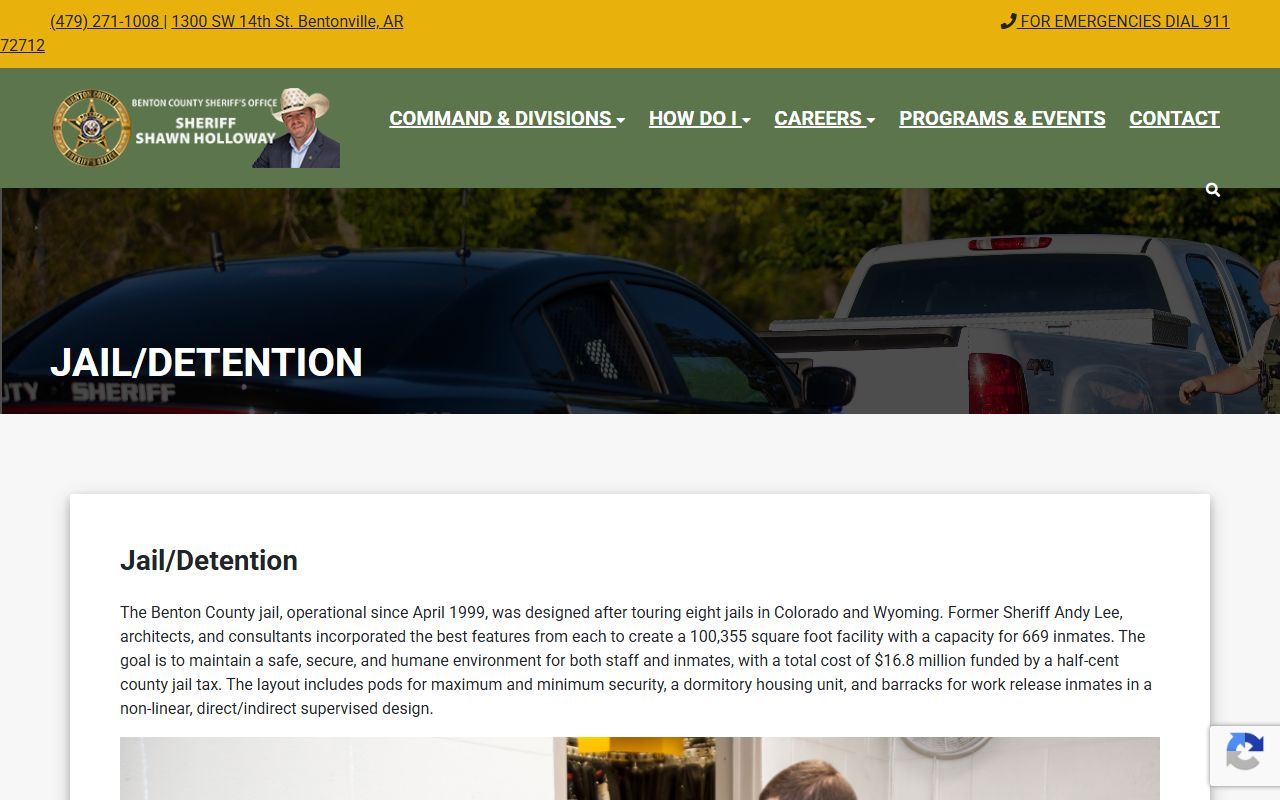 Benton County Jail detention information and inmate population resources