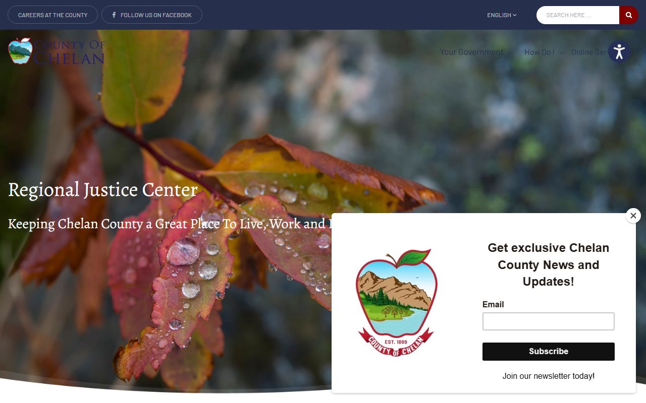 Chelan County Regional Justice Center main page with jail programs and inmate resources