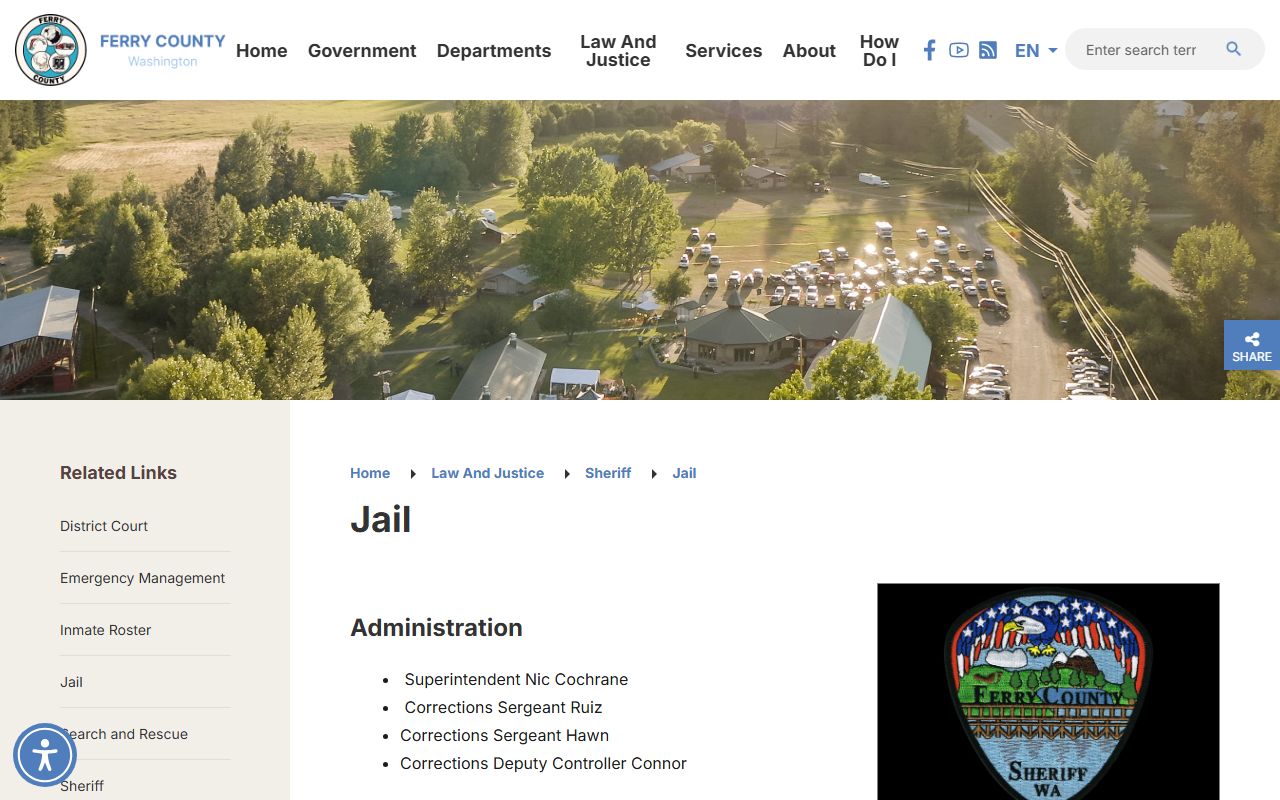 Ferry County jail inmate roster page