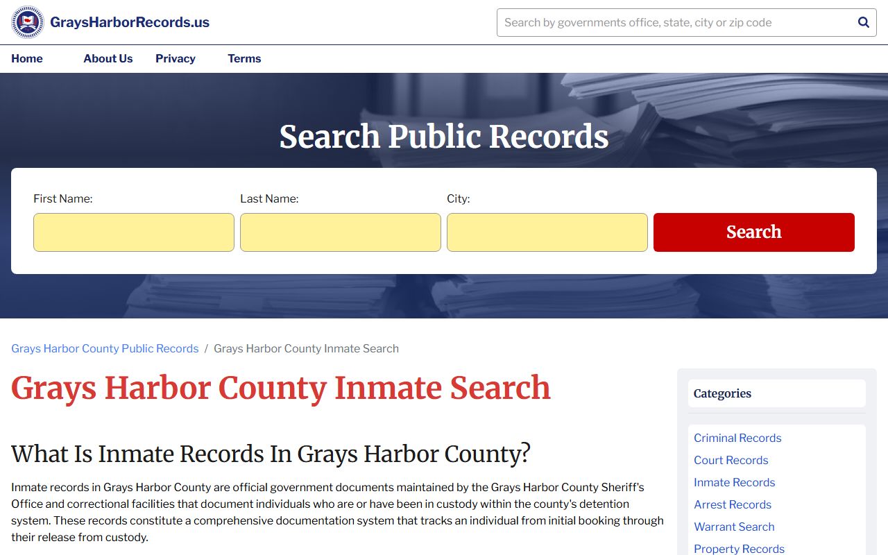 Grays Harbor County inmate search portal with step-by-step access instructions