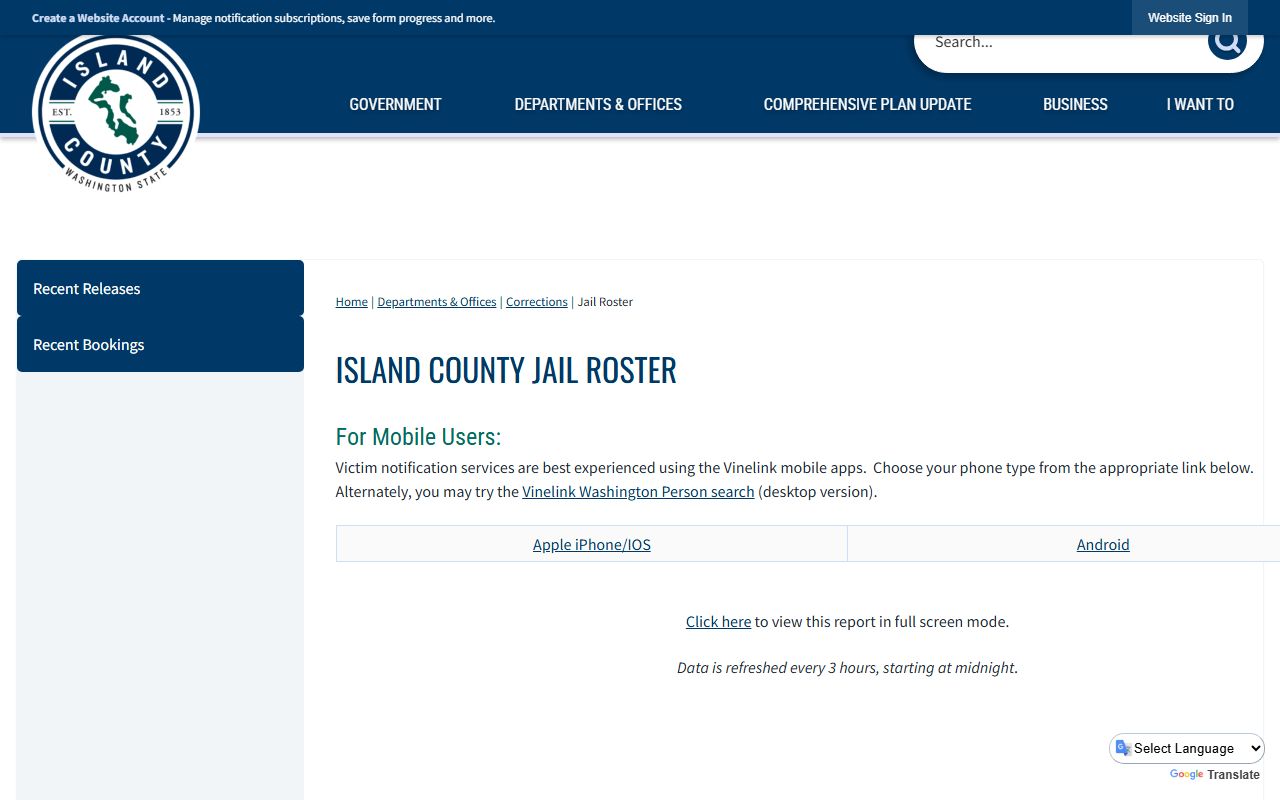 Island County jail roster showing current inmate population