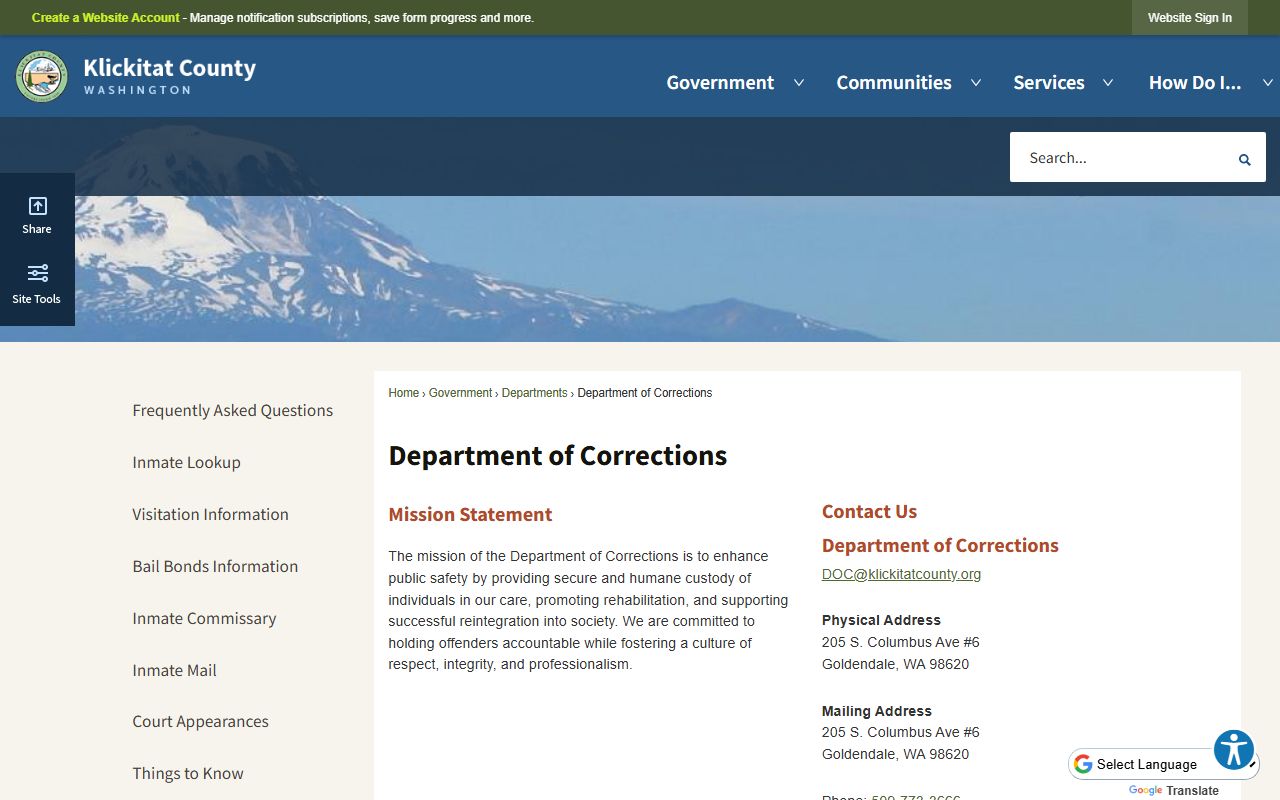 Klickitat County Department of Corrections page