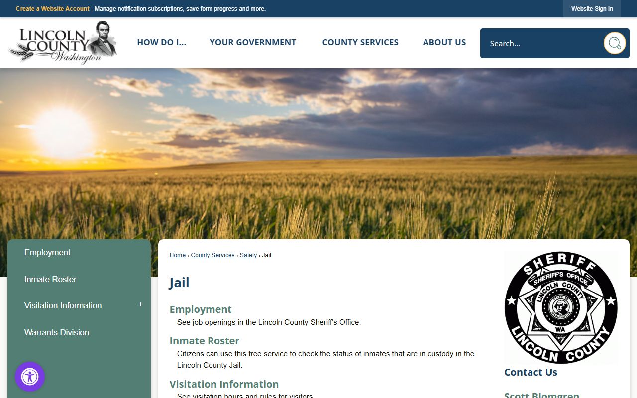 Lincoln County Jail roster page showing online inmate search and custody records