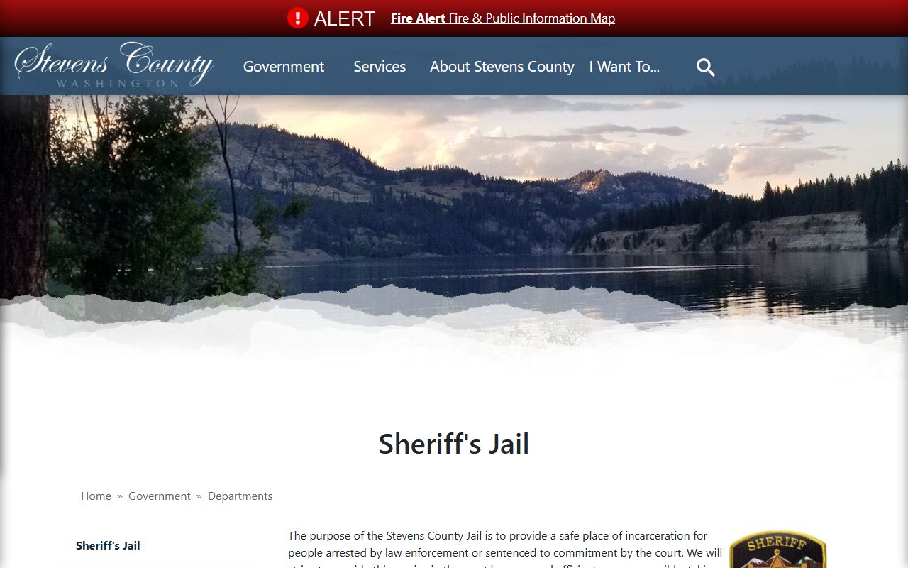Stevens County Sheriff jail page with inmate roster and visitation information