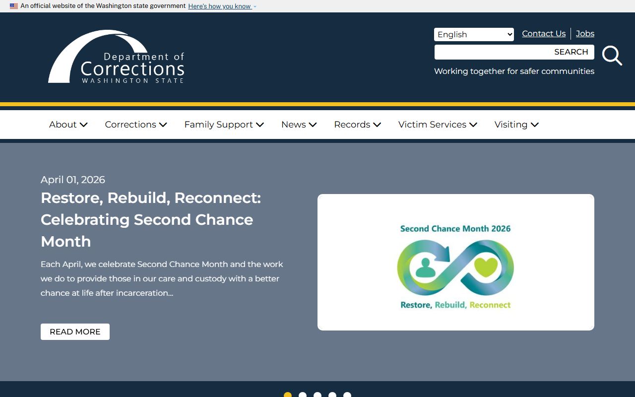 Washington State DOC main portal for inmate population search