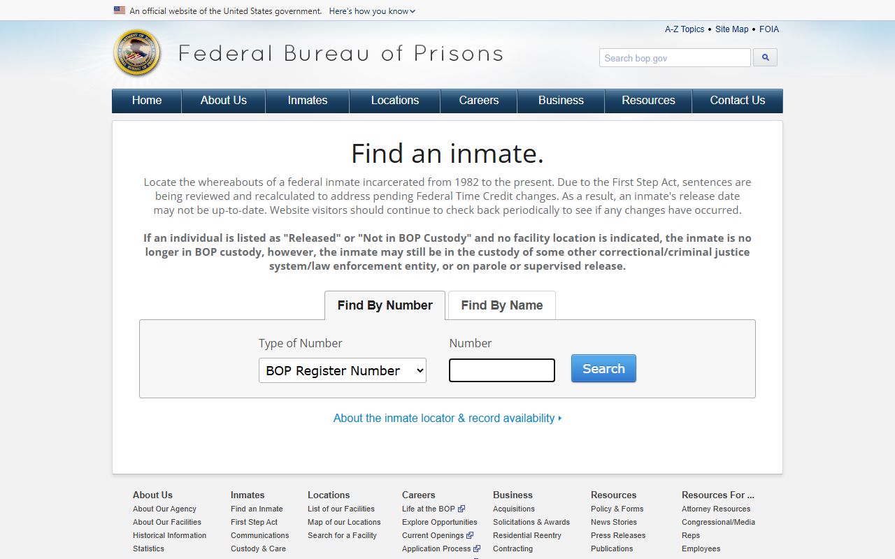 Federal Bureau of Prisons inmate locator for searching Washington federal inmates