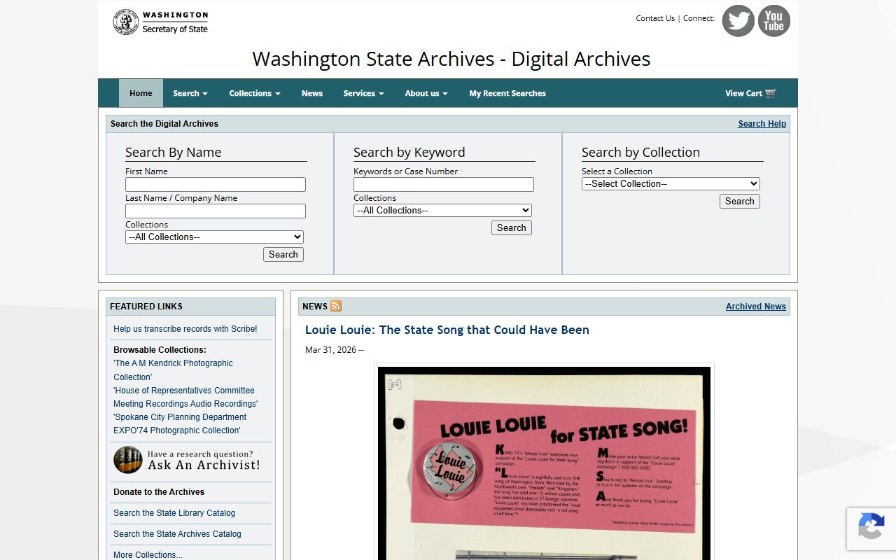 Washington State Digital Archives holding historical inmate population records from 1877 to 1946