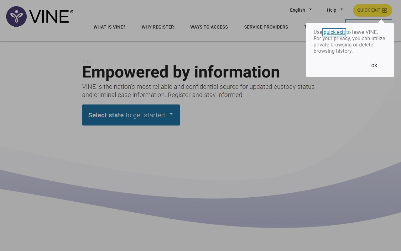 WA VINE victim notification system for tracking Washington inmate population custody changes