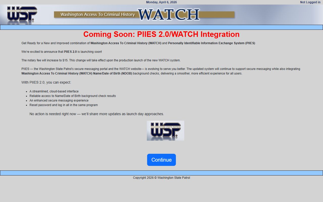WATCH online portal for Washington State criminal history and inmate background searches